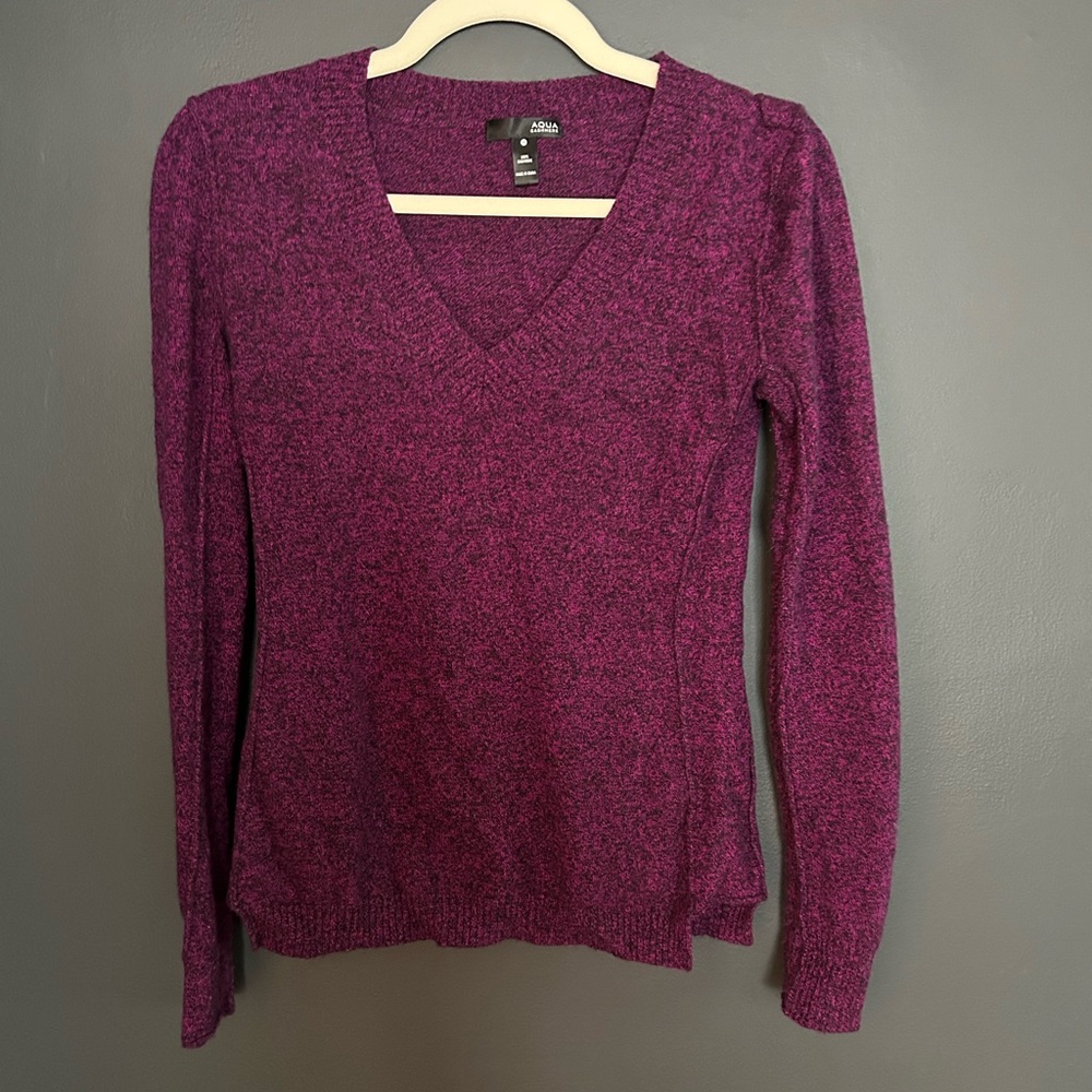 Aqua Heathered Purple V-Neck Cashmere Sweater